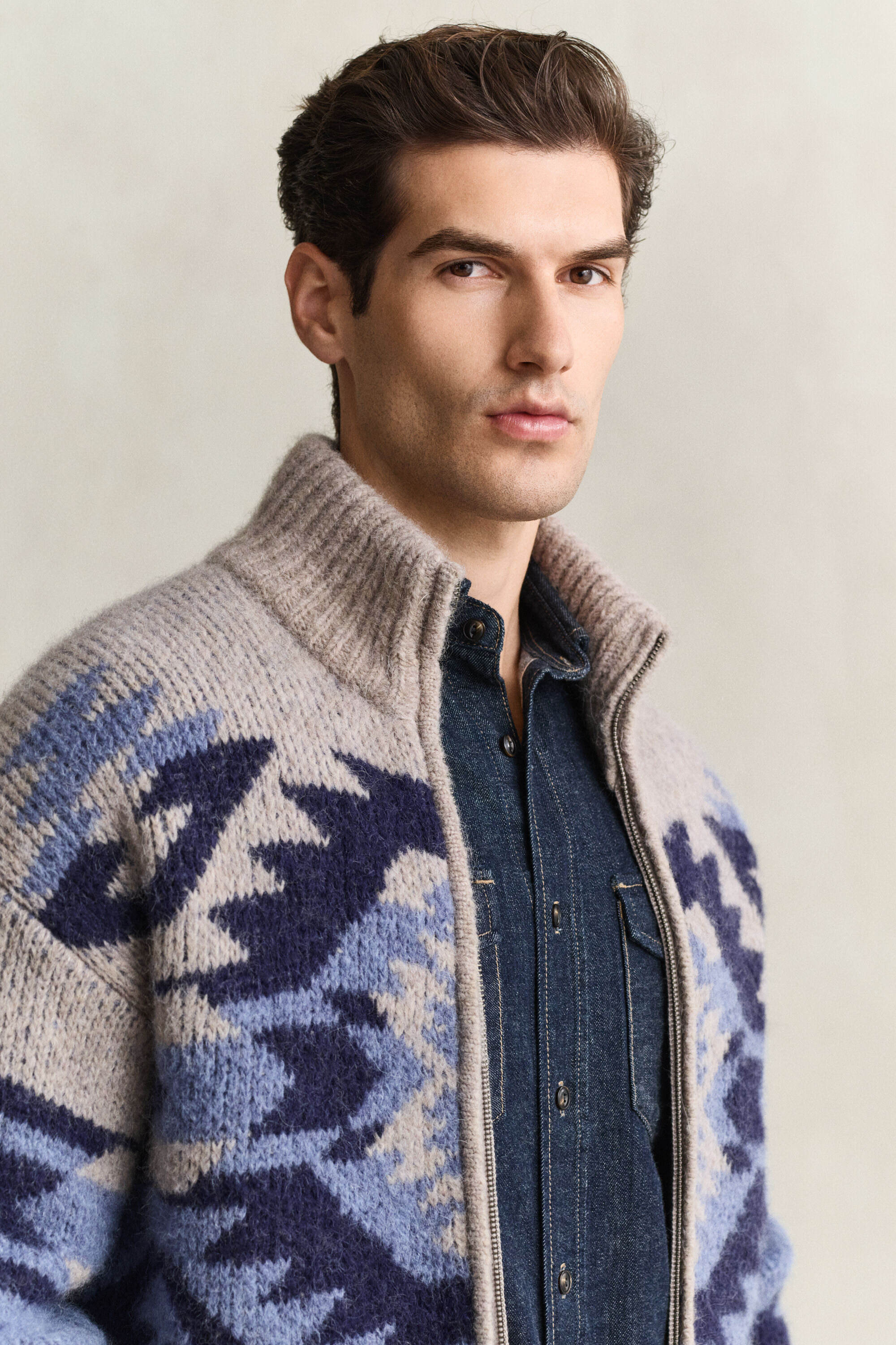 Cárdigan de jacquard en mezcla de lana de alpaca con cremallera