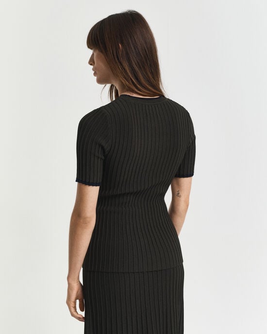 Jersey de manga corta de canalé en contraste