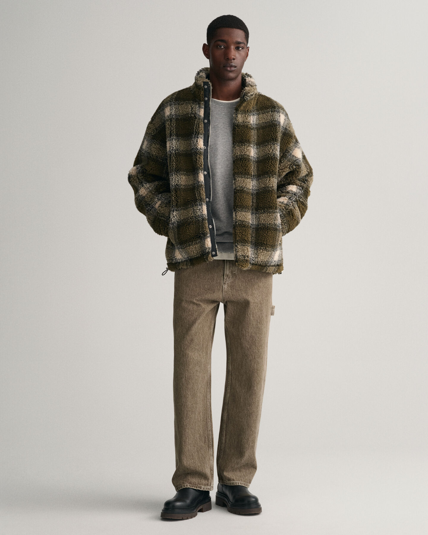 Chaqueta polar a cuadros con cremallera