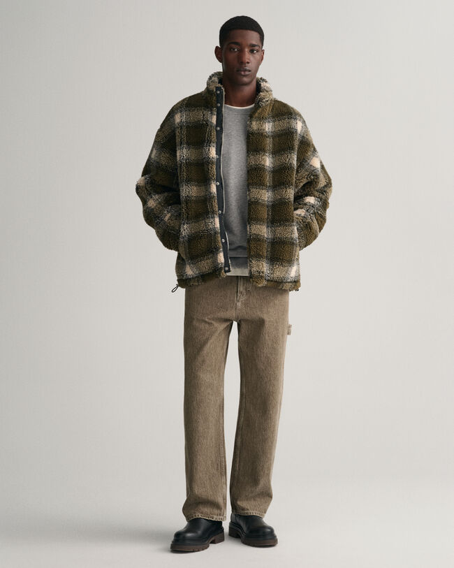 Chaqueta polar a cuadros con cremallera