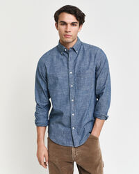 Camisa Regular Fit de cambray añil
