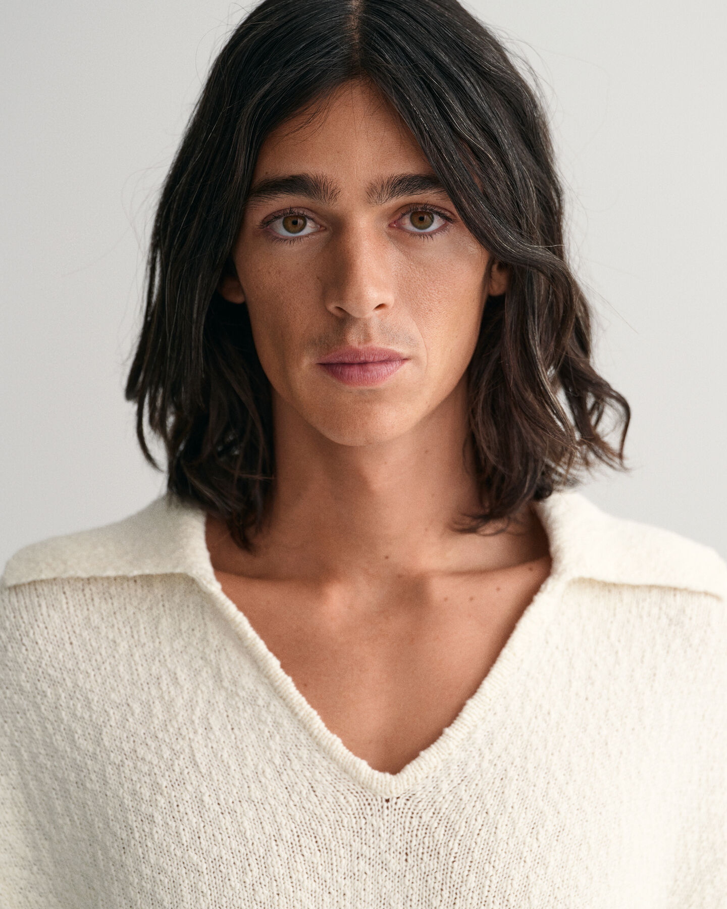 Jersey tipo polo flameado en algod&oacute;n y lino