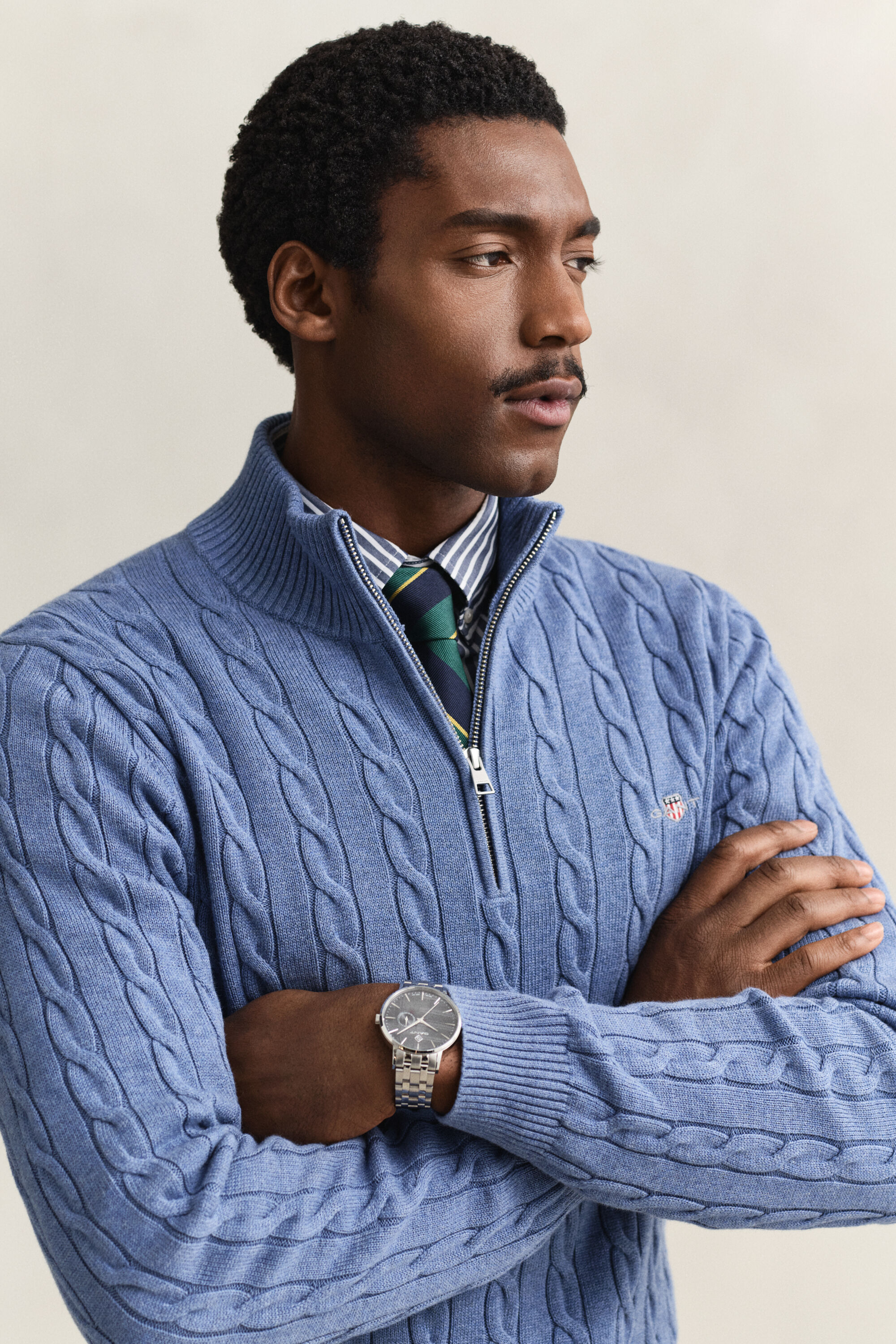 Jersey de punto de ochos con media cremallera en algodón