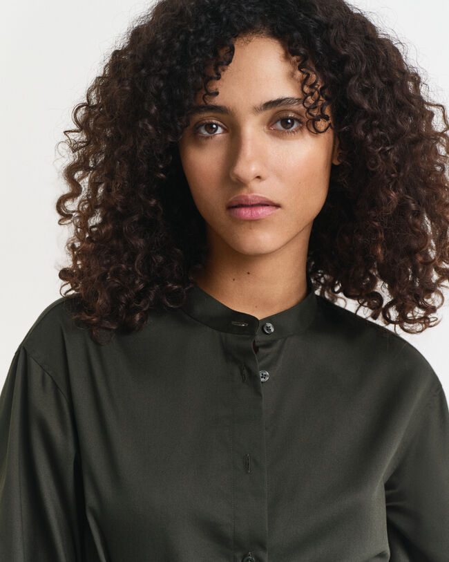 Vestido de manga larga en satén de algodón