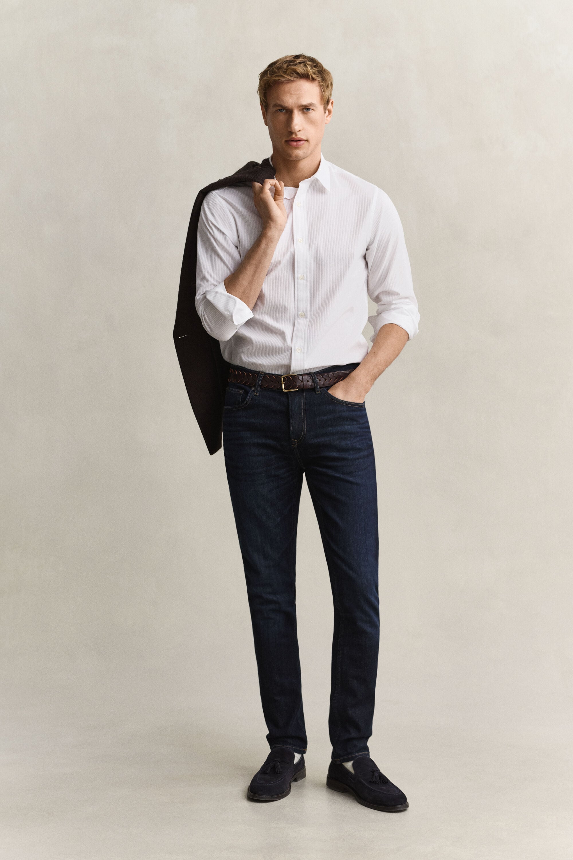 Camisa Regular Fit con textura labrada de rayas