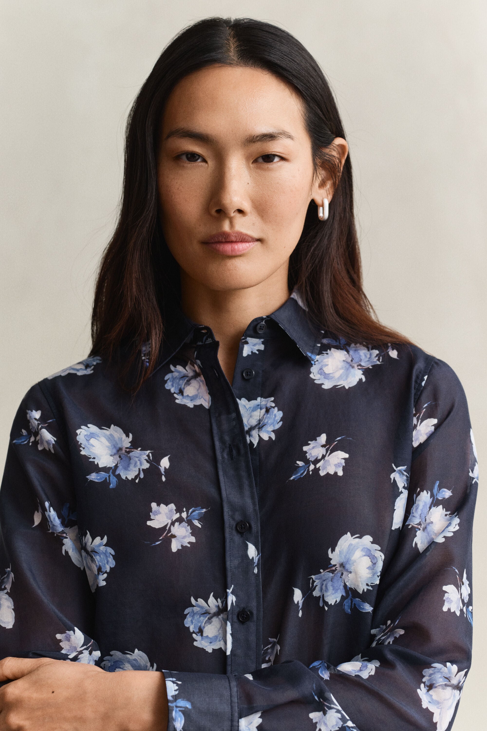 Camisa de seda y algodón con estampado floral