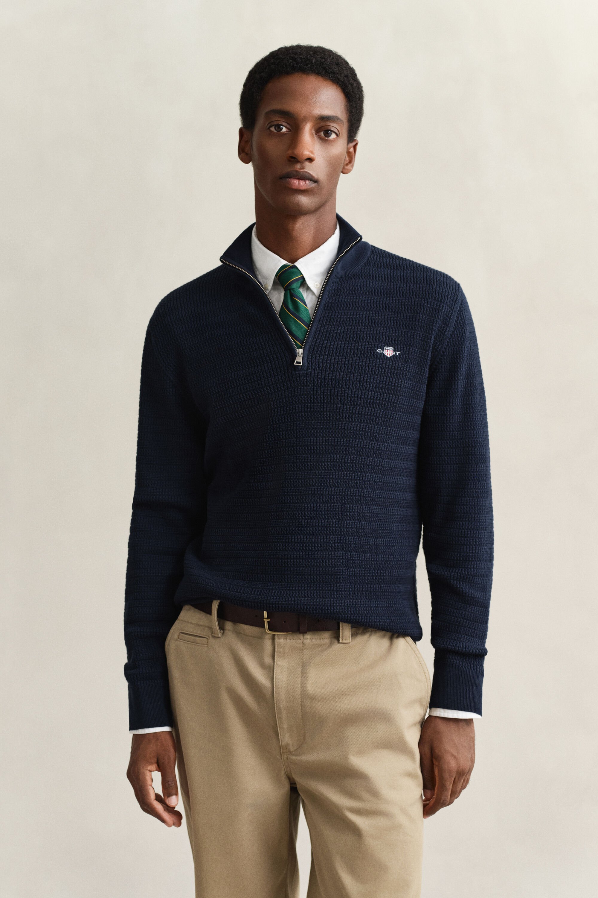 Jersey de punto de ochos de pequeñas dimensiones con media cremallera