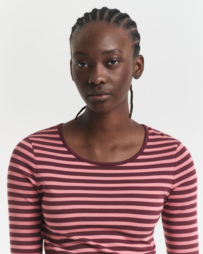 Camiseta de manga larga con canalé a rayas