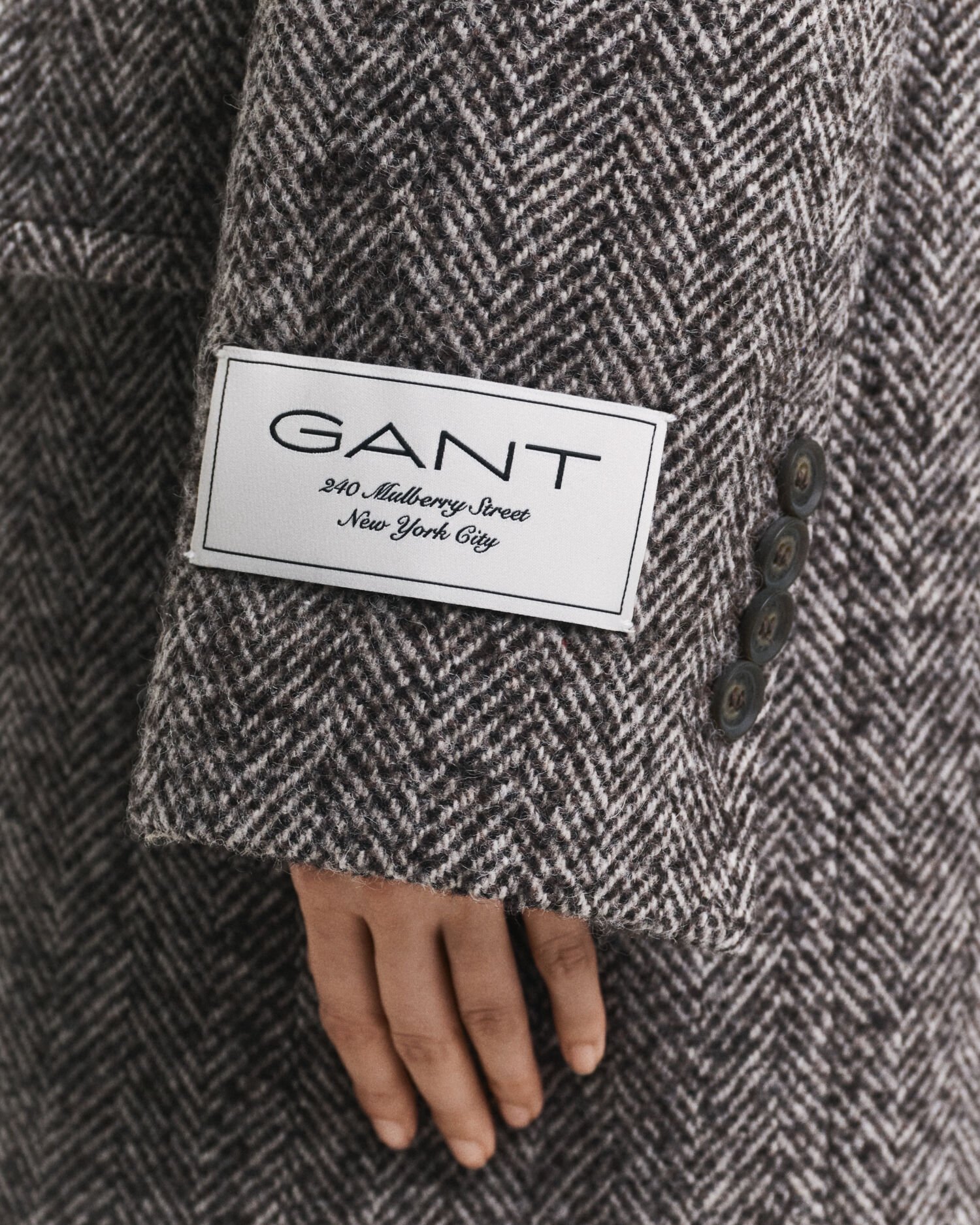 Abrigo largo de mezcla de lana con diseño de espiga