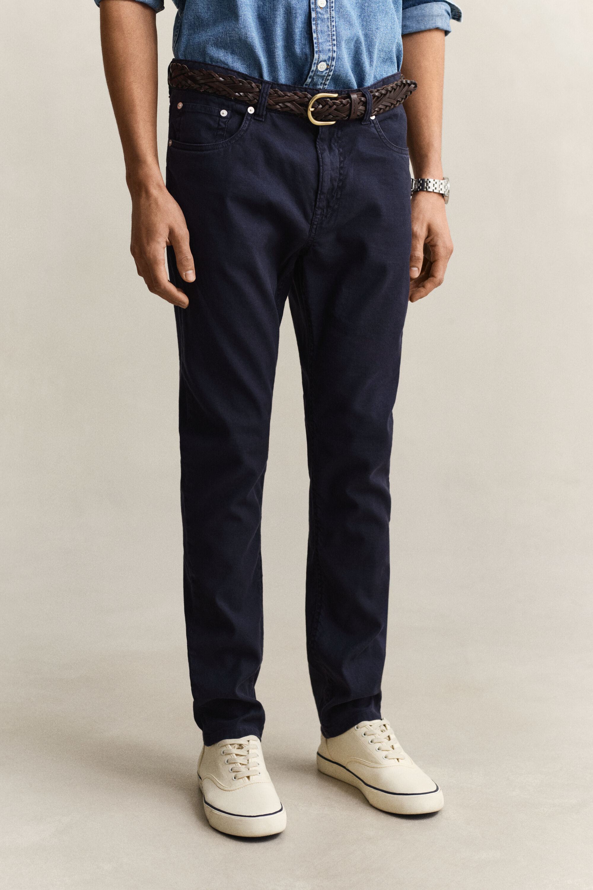 Vaqueros en mezcla de lino