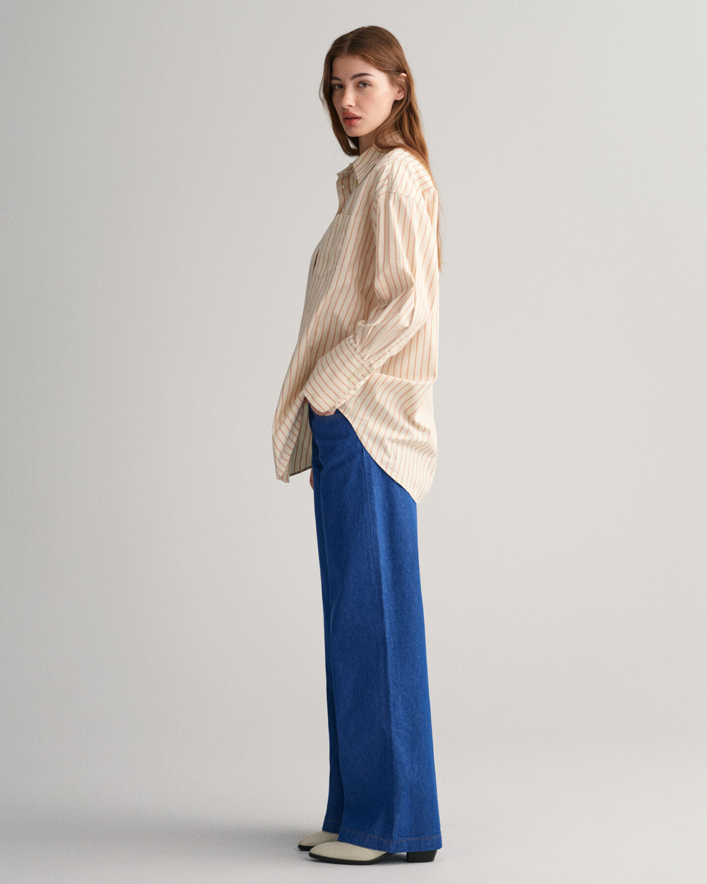 Camisa extragrande de popelina a rayas con puños anchos