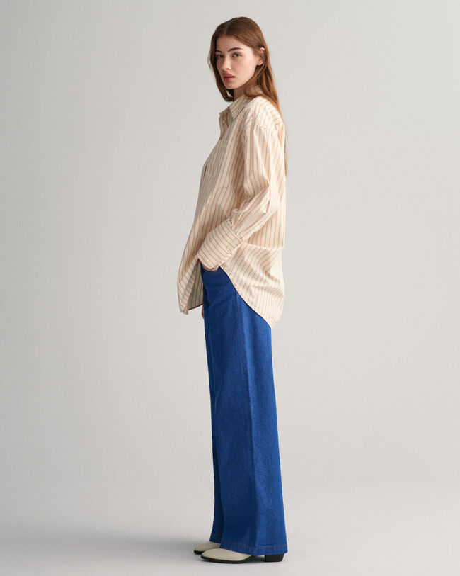Camisa extragrande de popelina a rayas con puños anchos