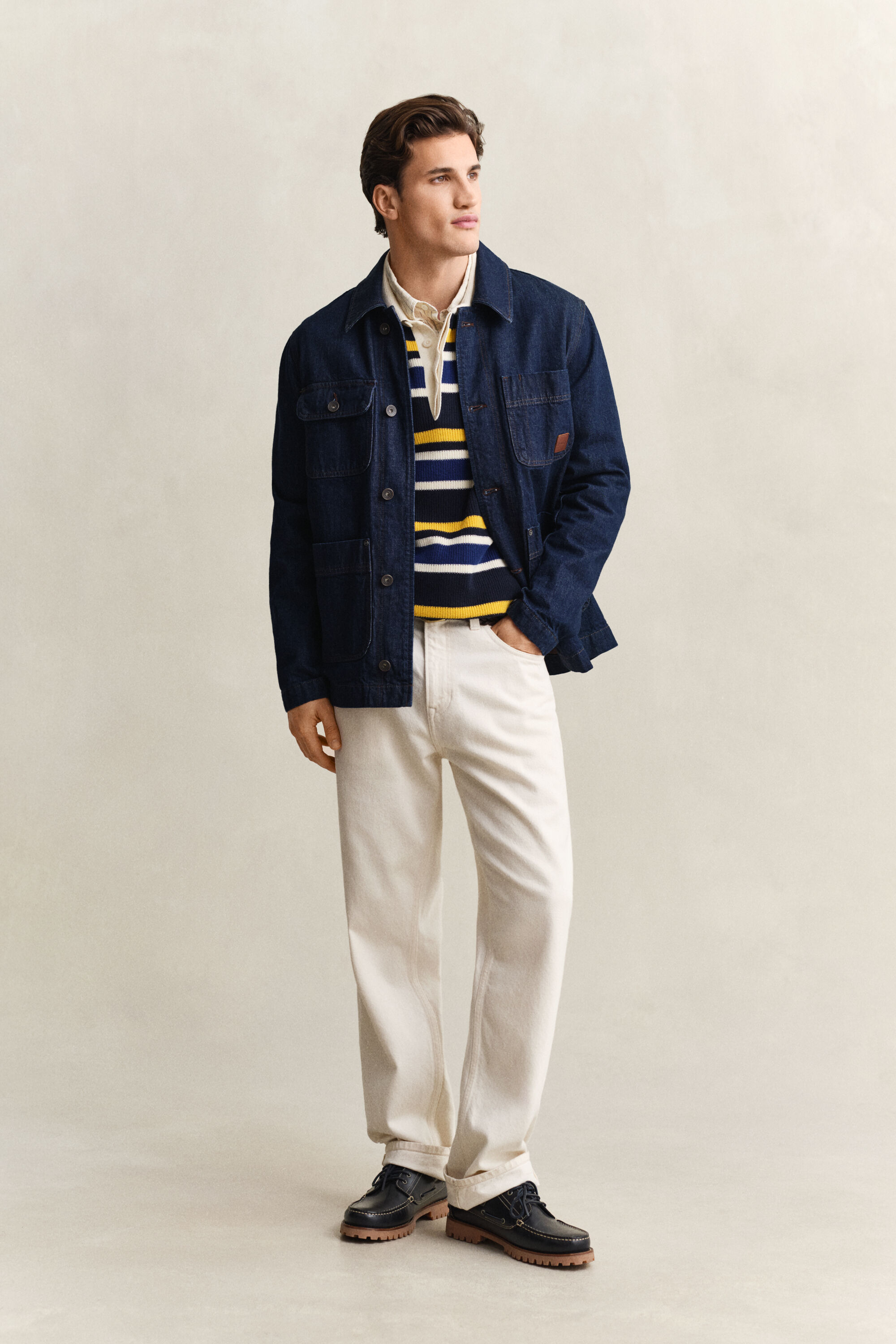 Jersey tipo polo de punto acanalado a rayas