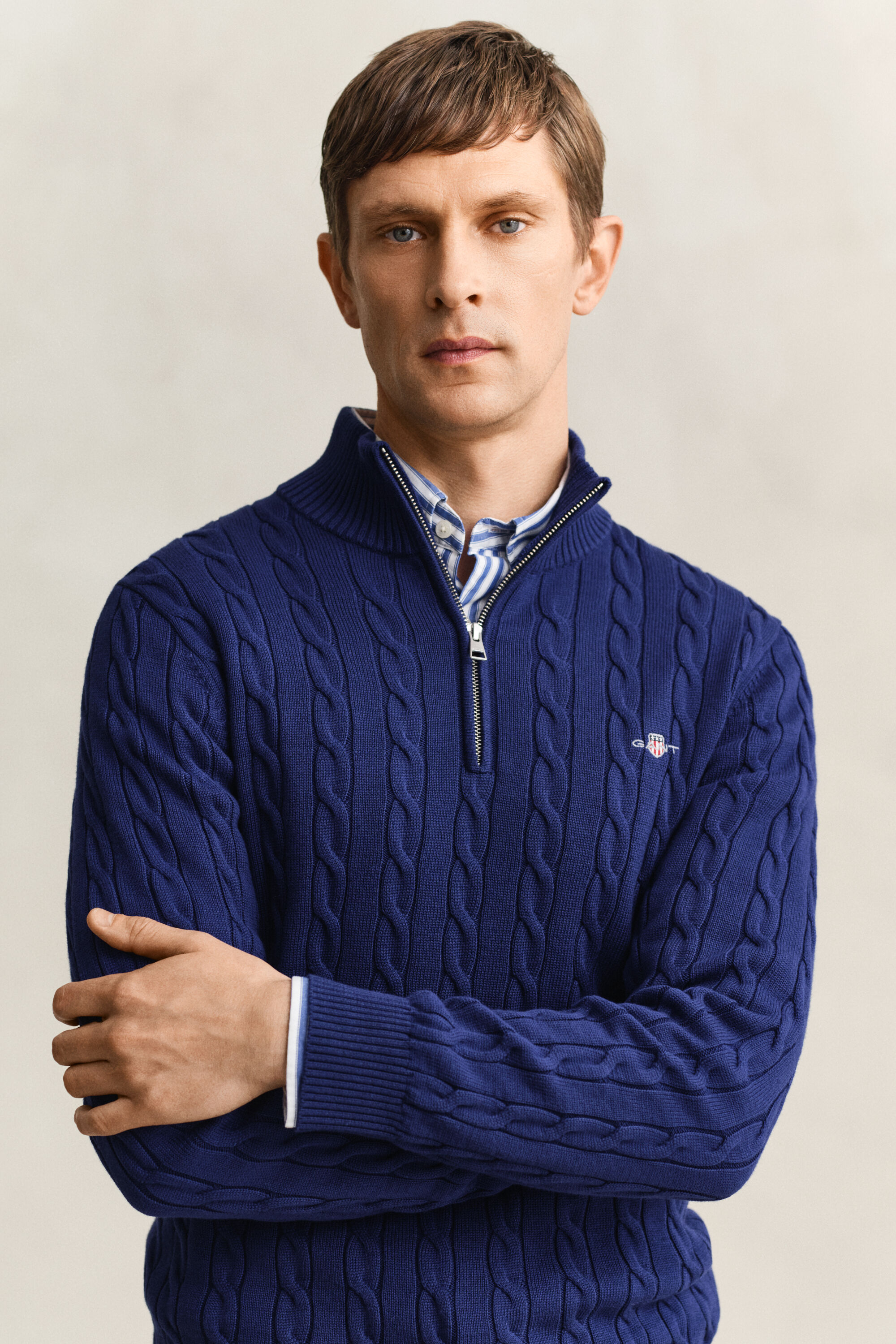 Jersey de punto de ochos con media cremallera en algodón