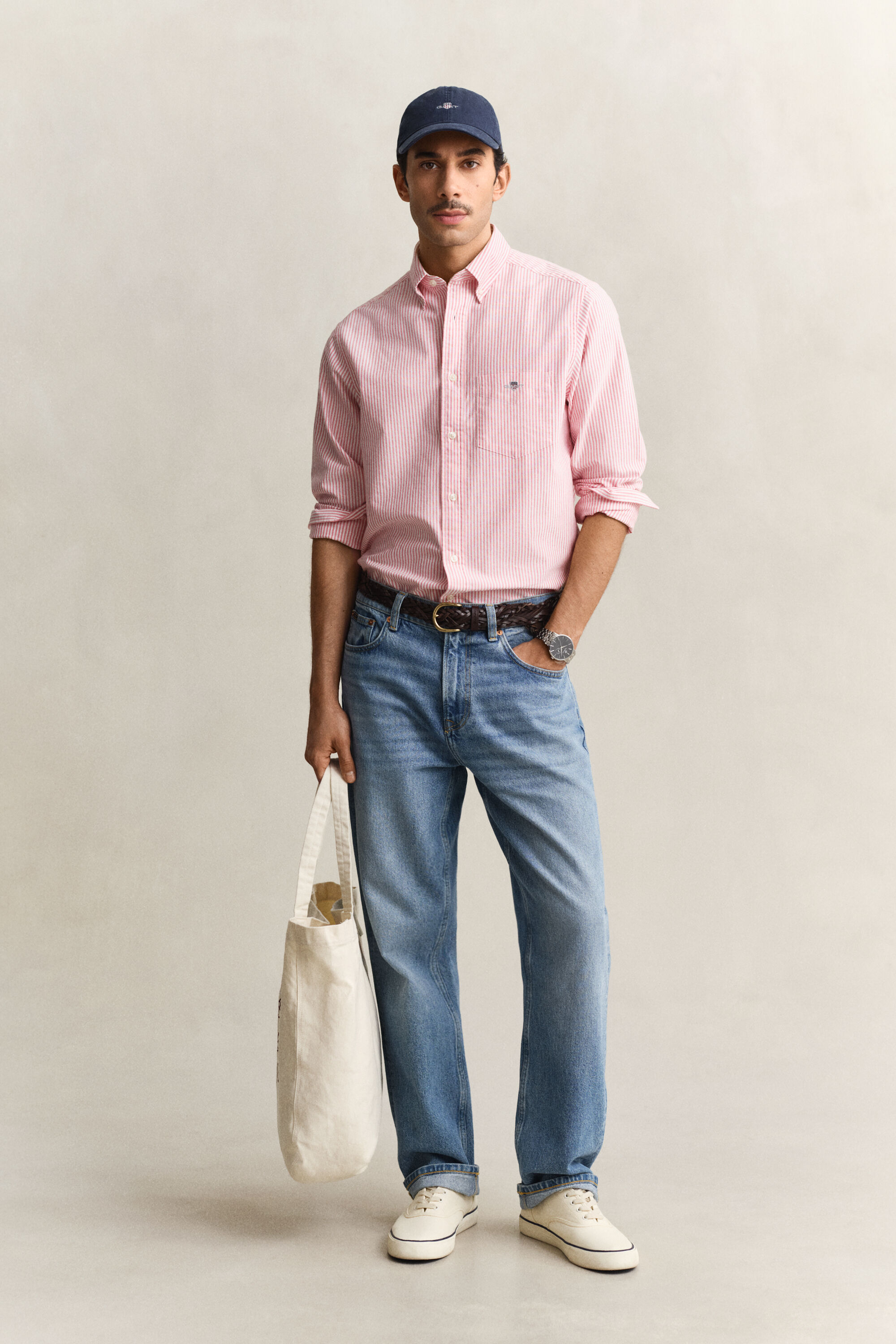 Camisa Oxford clásica de rayas finas