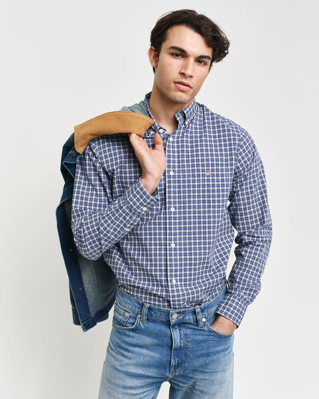 Camisa Regular Fit de popelina a cuadros pequeños
