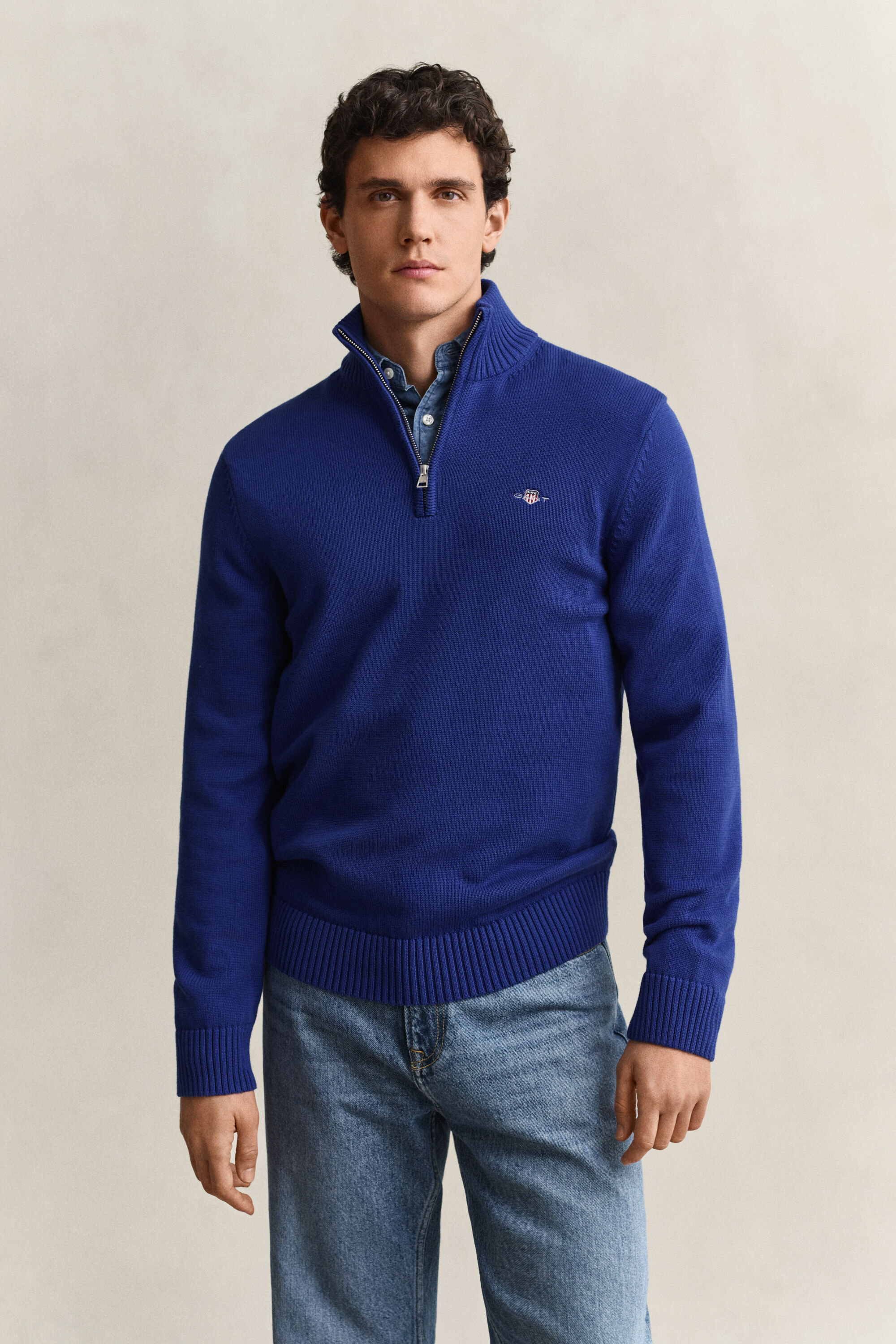 Jersey de algodón con media cremallera Casual