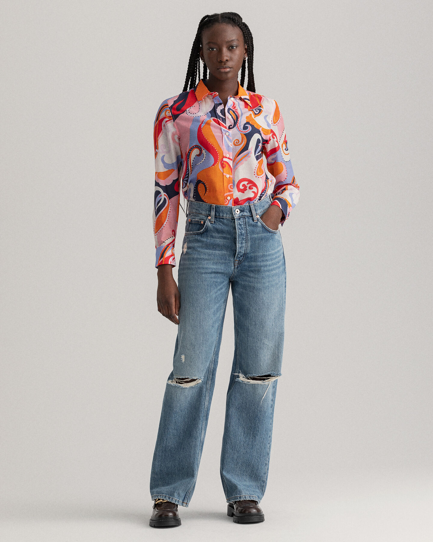 Camisa Regular Fit de seda y algod&oacute;n con estampado de cachemir