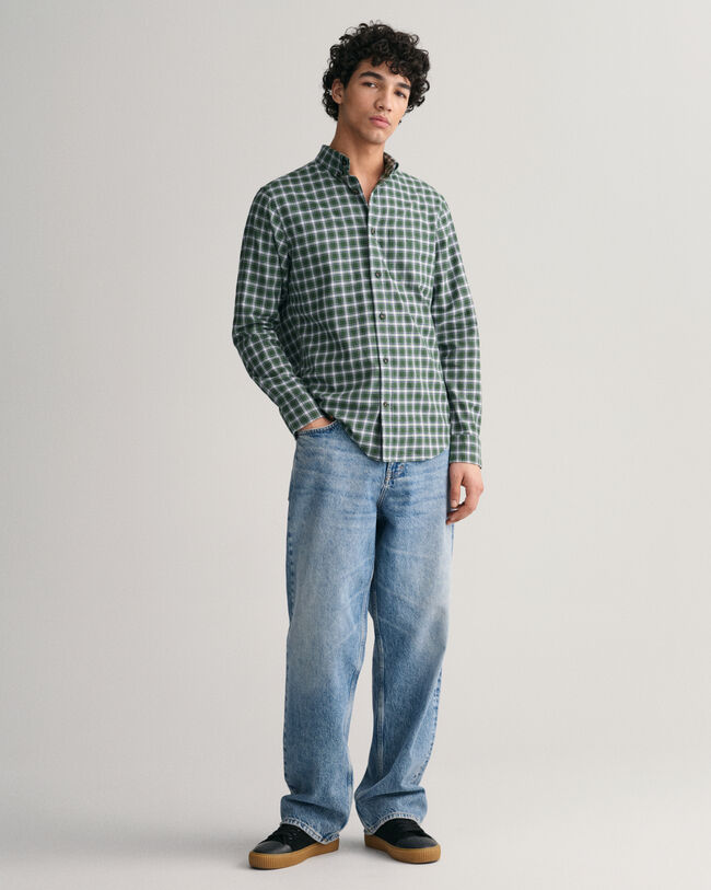 Camisa Regular Fit de franela con microestampado de tela escocesa