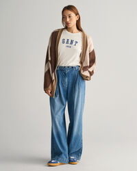 C&aacute;rdigan de intarsia con letras estampadas