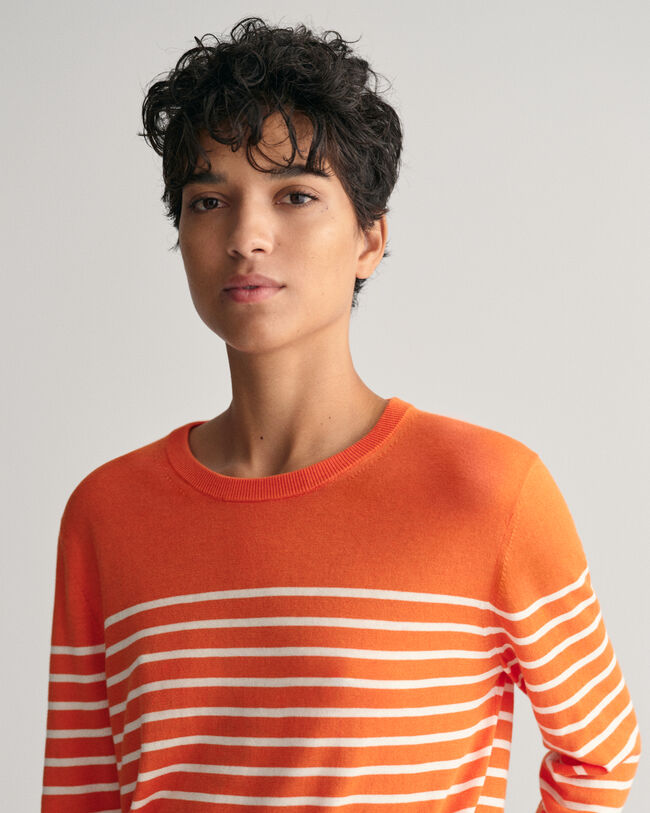 Jersey de cuello redondo y rayas en punto fino