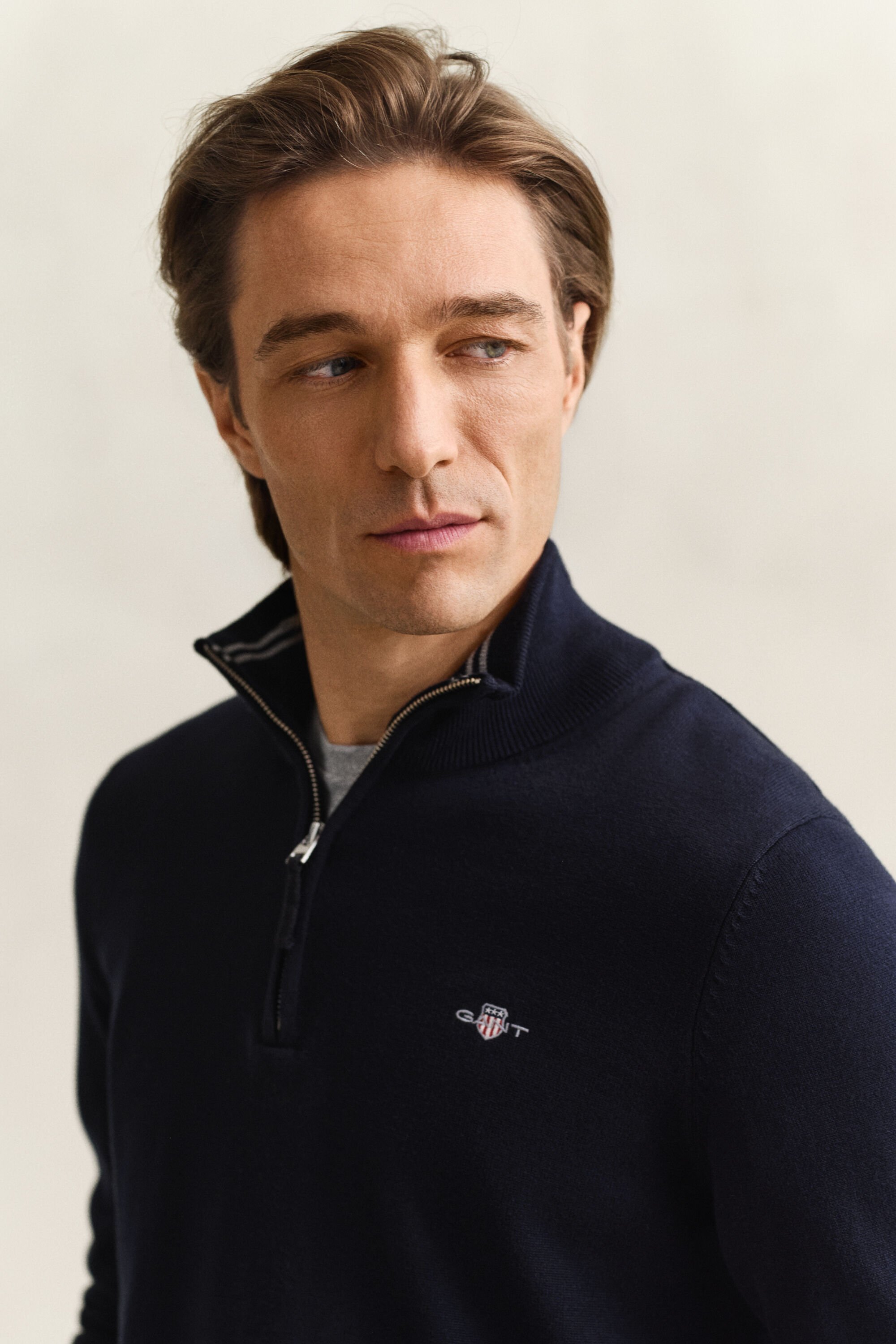 Jersey clásico de algodón con media cremallera