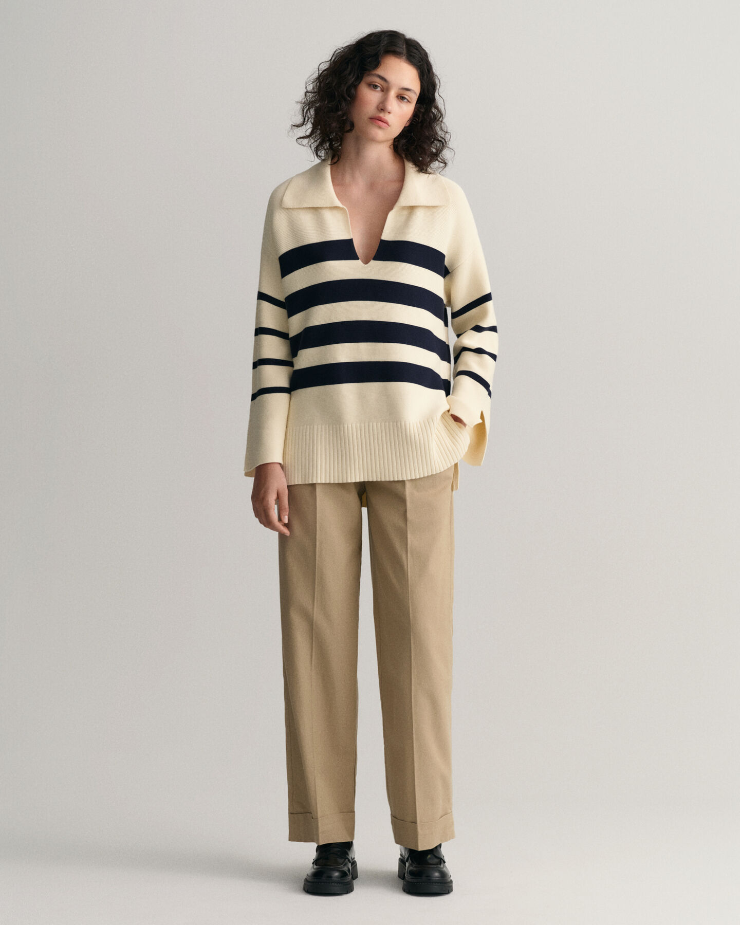 Jersey de raya bretona con cuello abierto