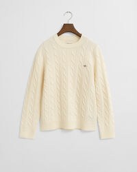 Jersey de cuello redondo y punto de ochos en lana de oveja