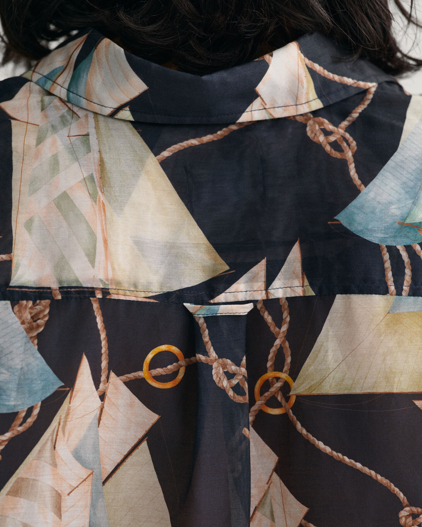 Camisa Relaxed Fit de seda y algodón Sailing Print