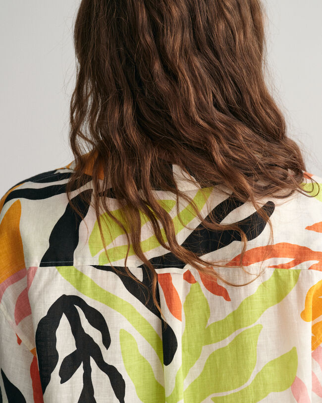 Caft&aacute;n de manga corta de lino Palm Print