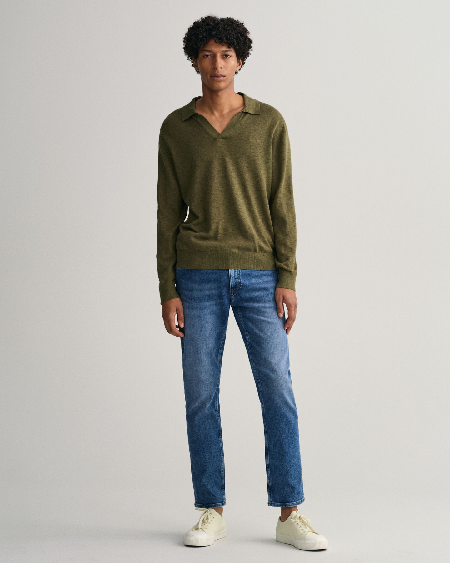 Jersey tipo polo de algodón y lino