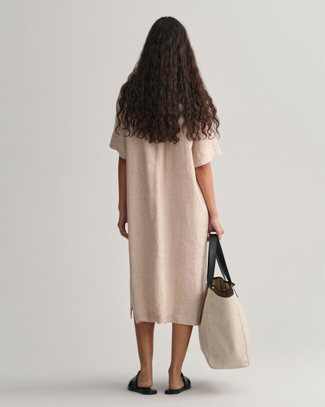 Vestido camisero de manga corta de lino