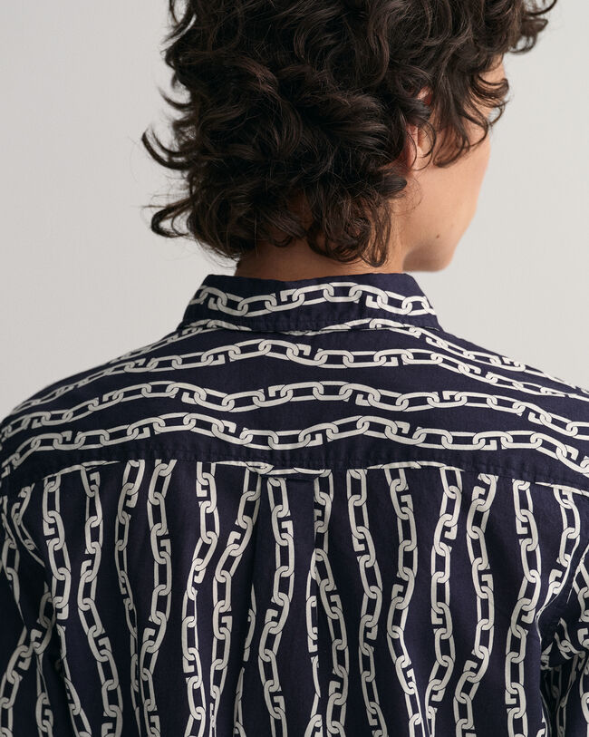 Camisa Regular Fit en gasa de algodón Chain Print