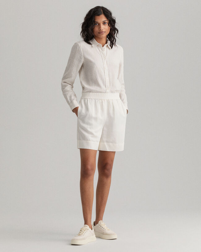 Pantalones cortos de lino y viscosa con cinturilla el&aacute;stica