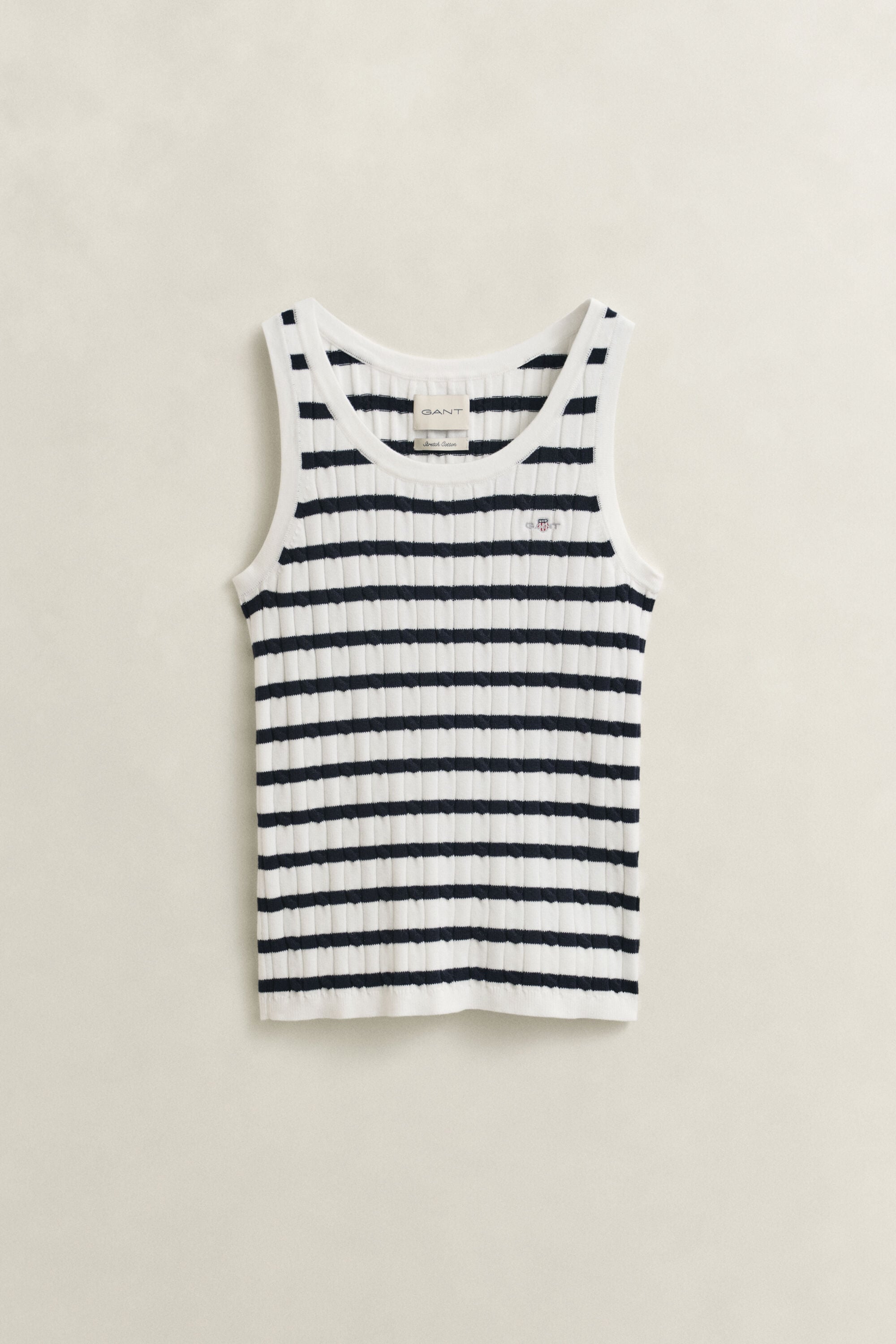 Camiseta sin mangas de punto de ochos a rayas