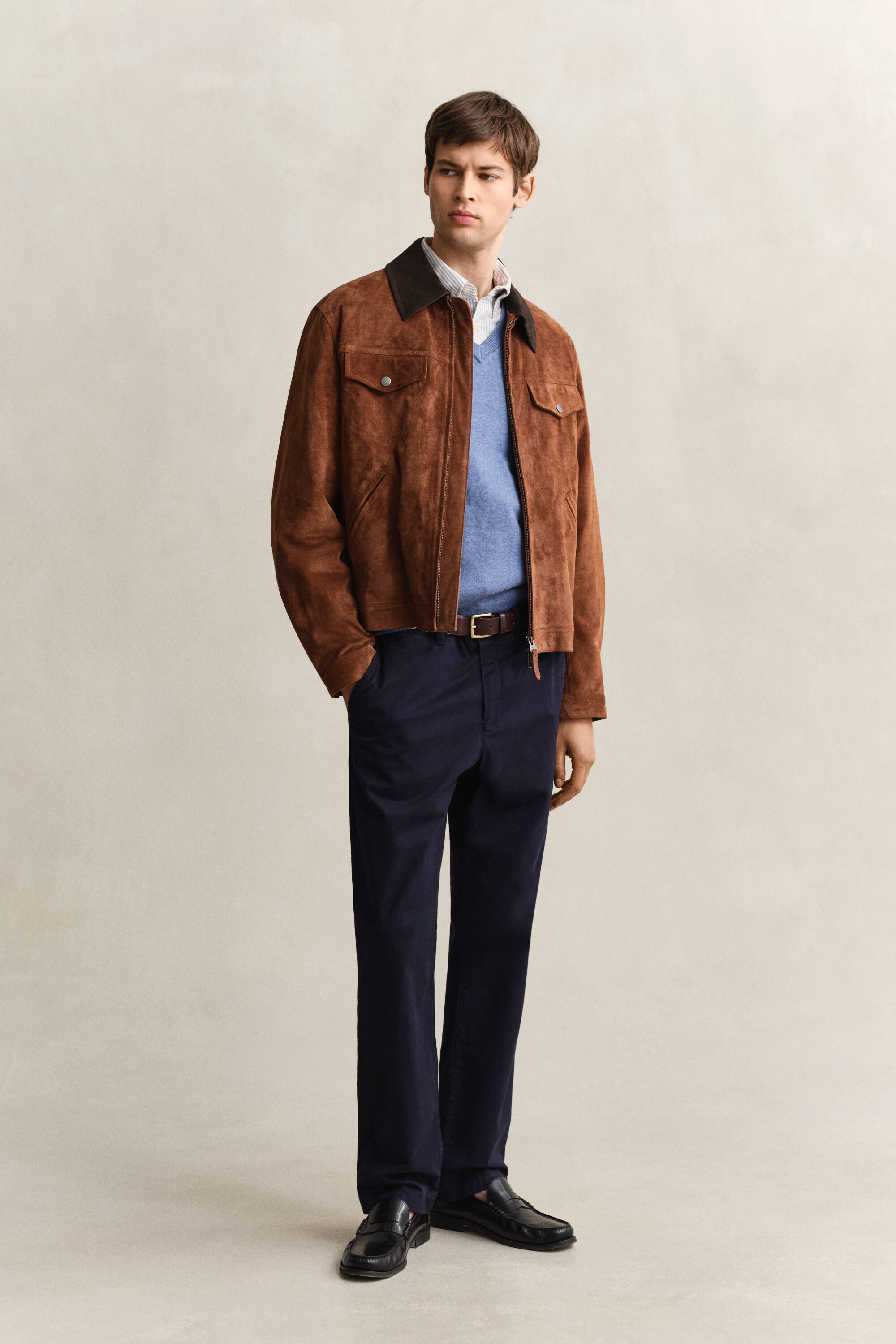 Jersey clásico de algodón con cuello de pico