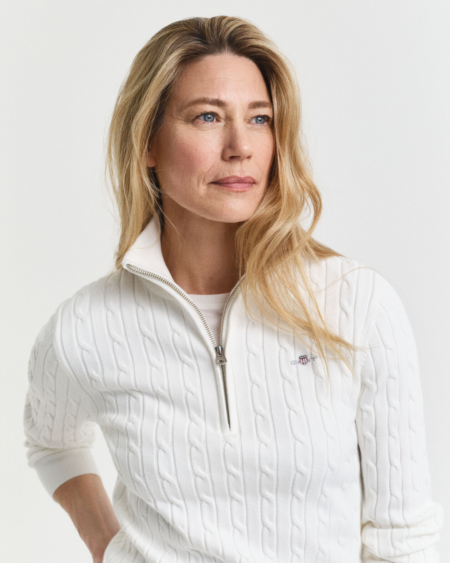 Jersey de punto de ochos con media cremallera en algodón elástico