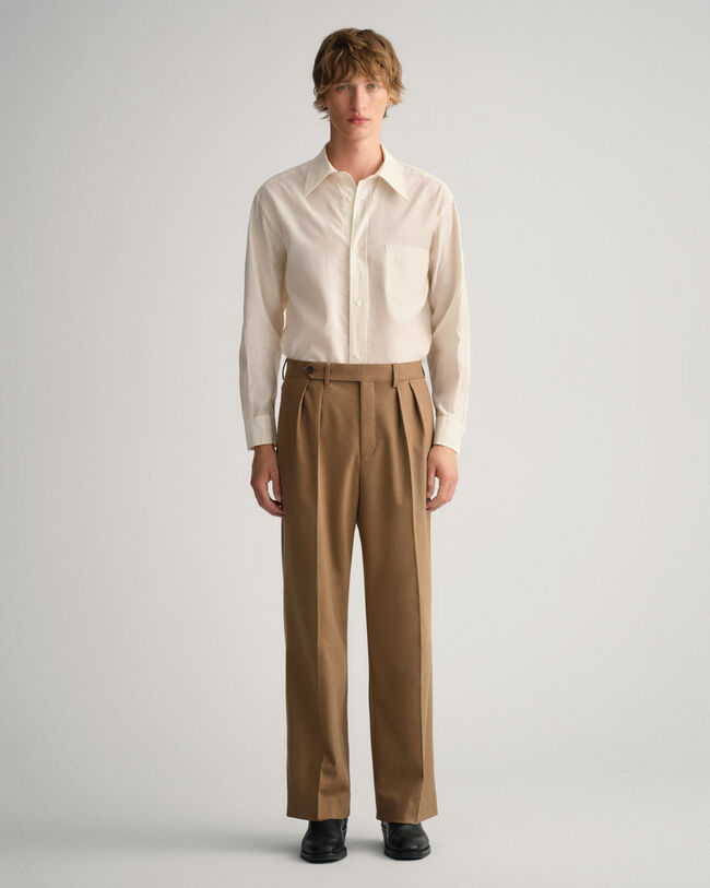 Pantalones de traje de franela con pernera ancha