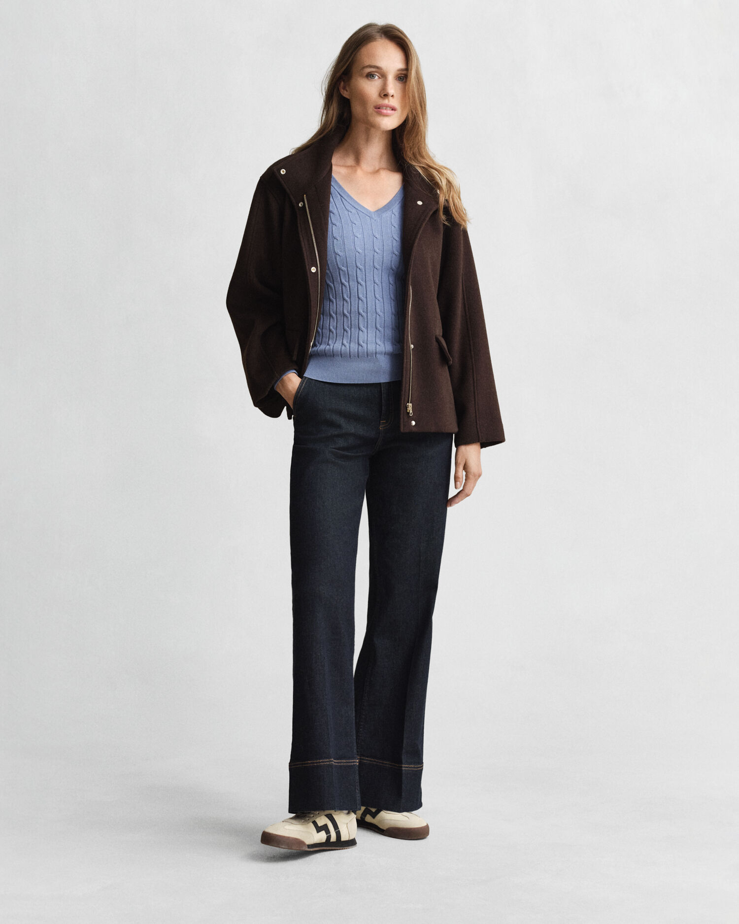 Jersey de cuello de pico en punto de ochos