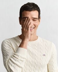 Jersey de cuello redondo y punto de ochos en algodón