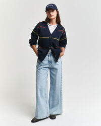 Cárdigan con cuello de pico y cuadros