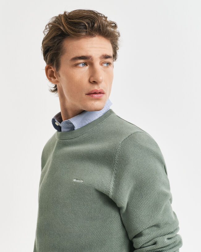 Jersey de cuello redondo en piqué de algodón