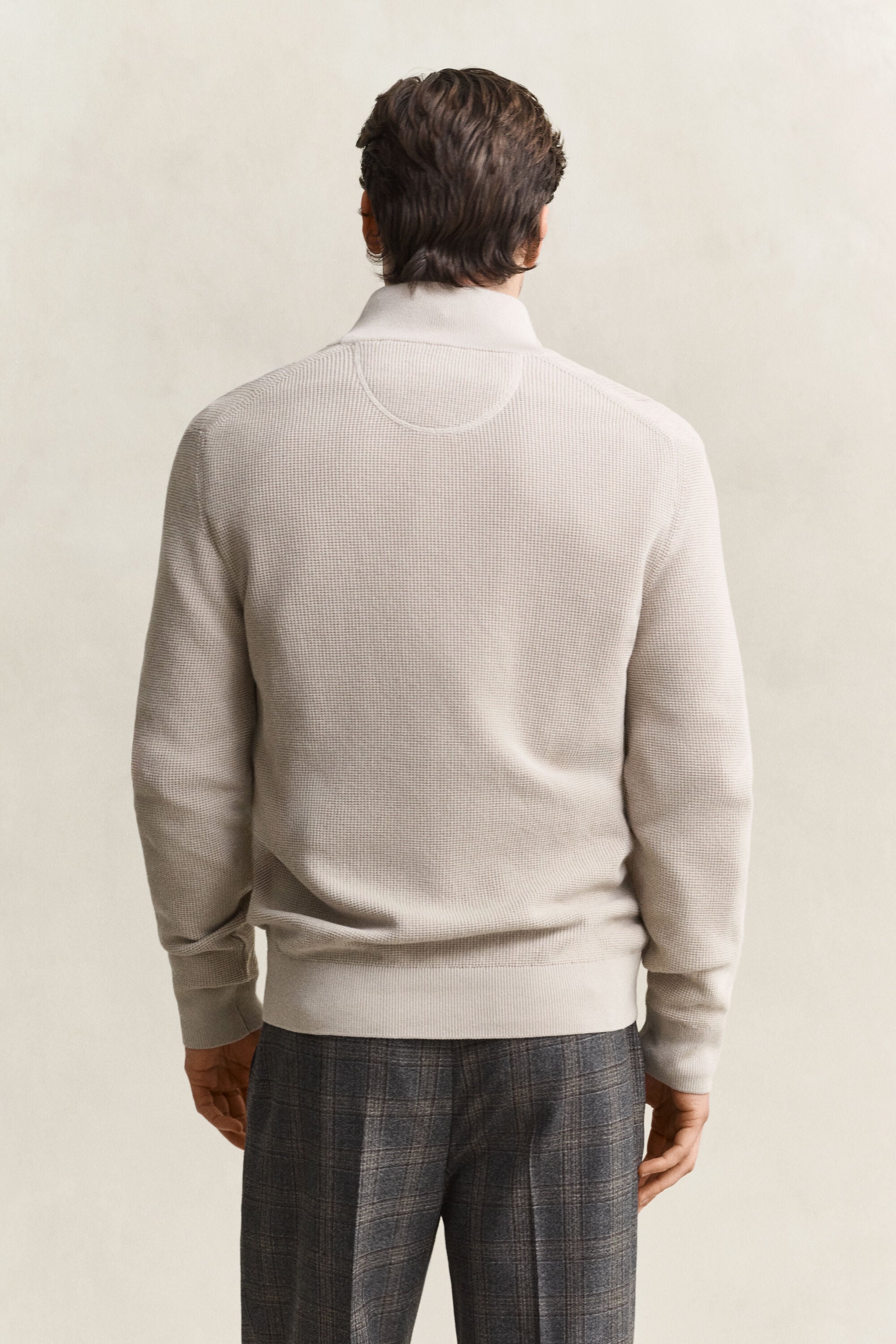 Jersey de algodón con media cremallera y textura
