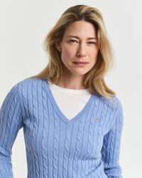 Jersey de punto de ochos con cuello de pico en algodón elástico