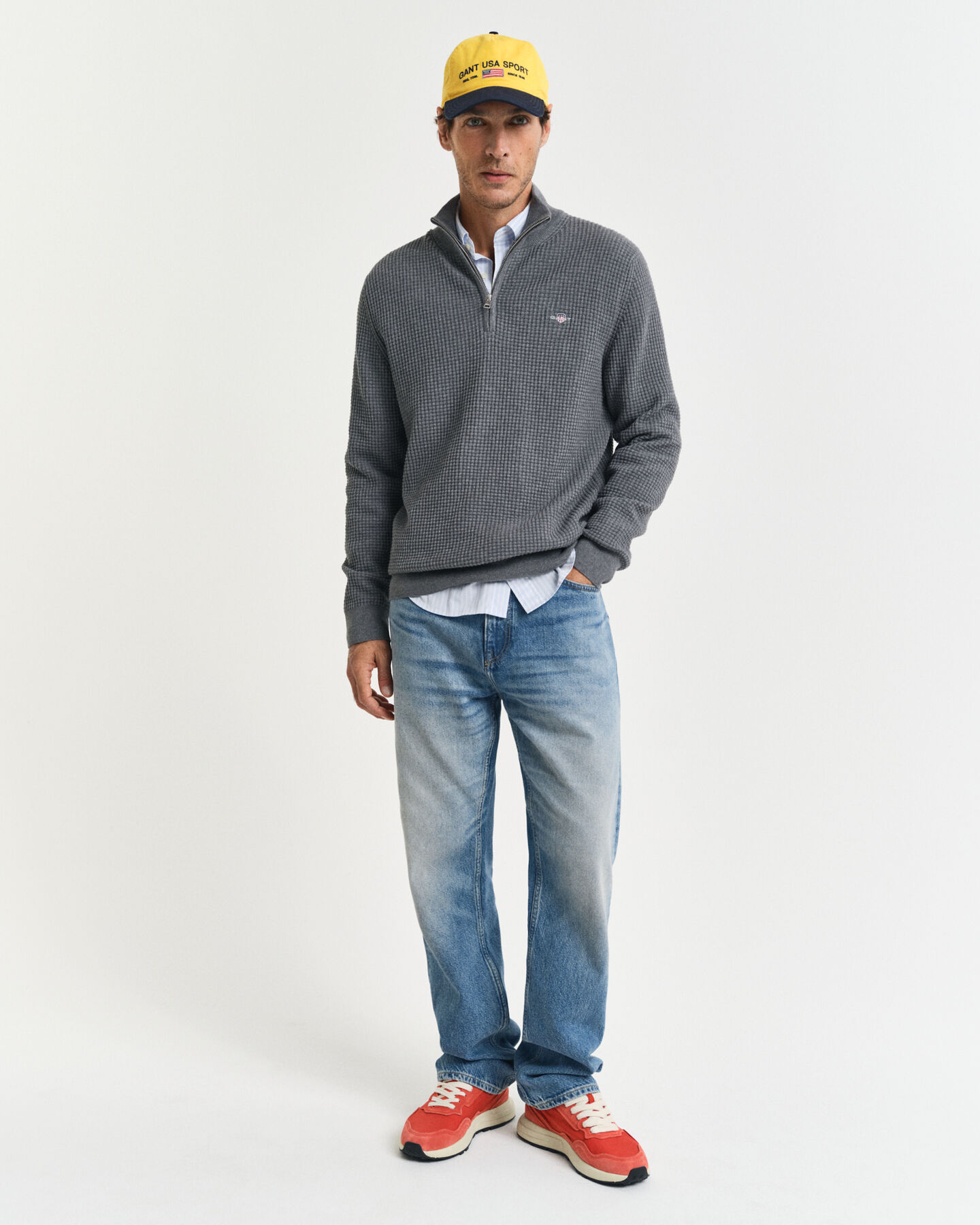 Jersey de algodón con media cremallera y textura