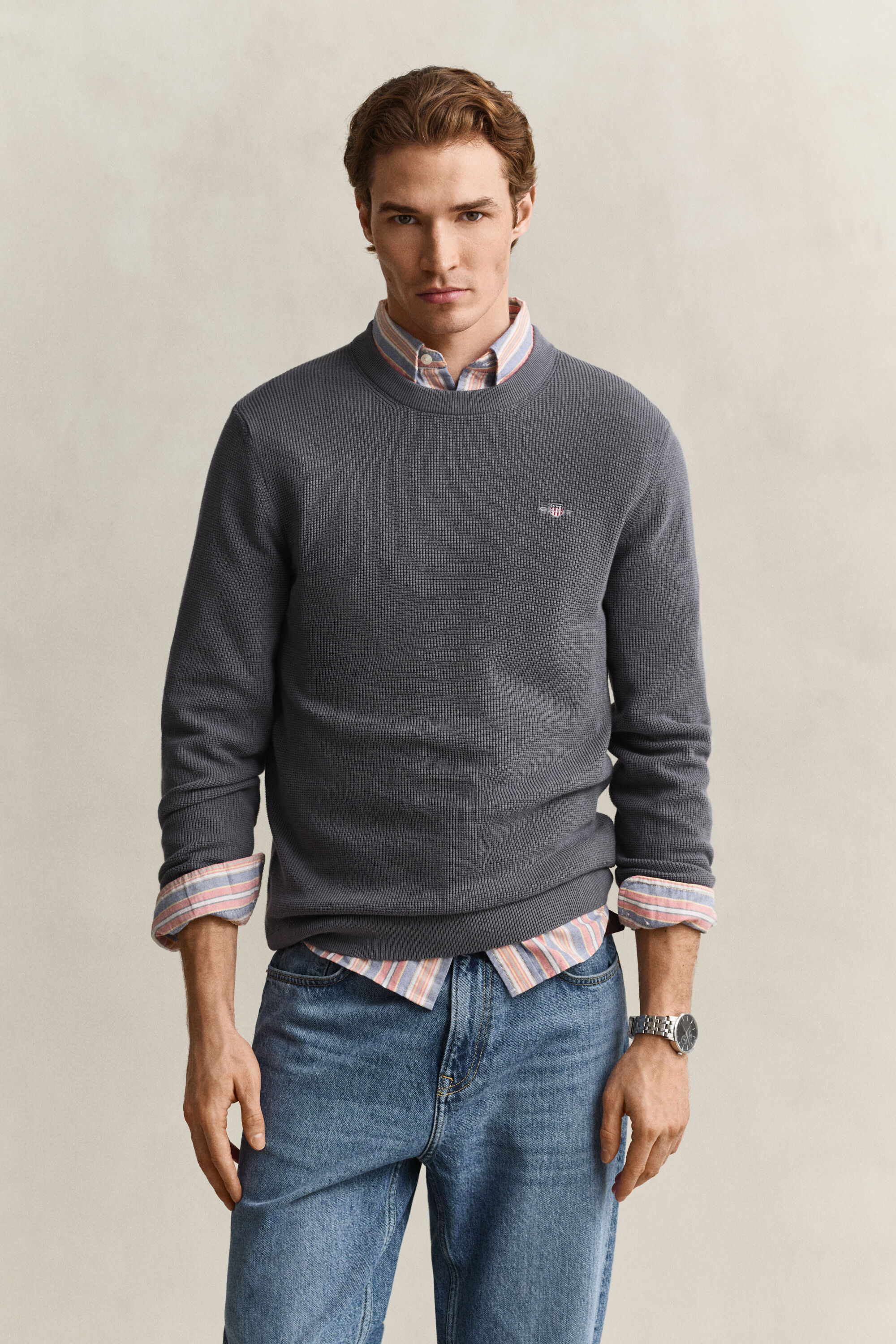 Jersey de algodón con cuello redondo Textured