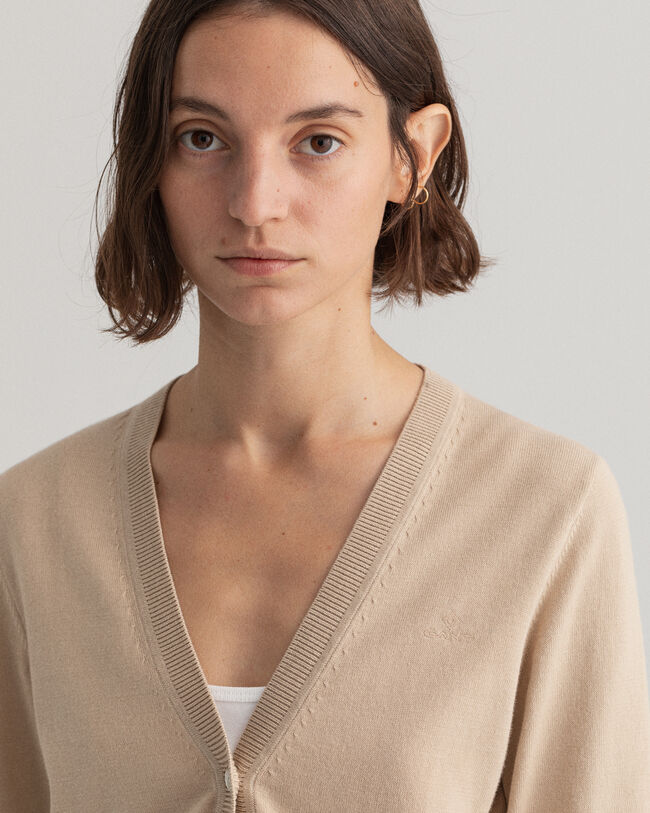 C&aacute;rdigan con cuello de pico en algod&oacute;n ligero