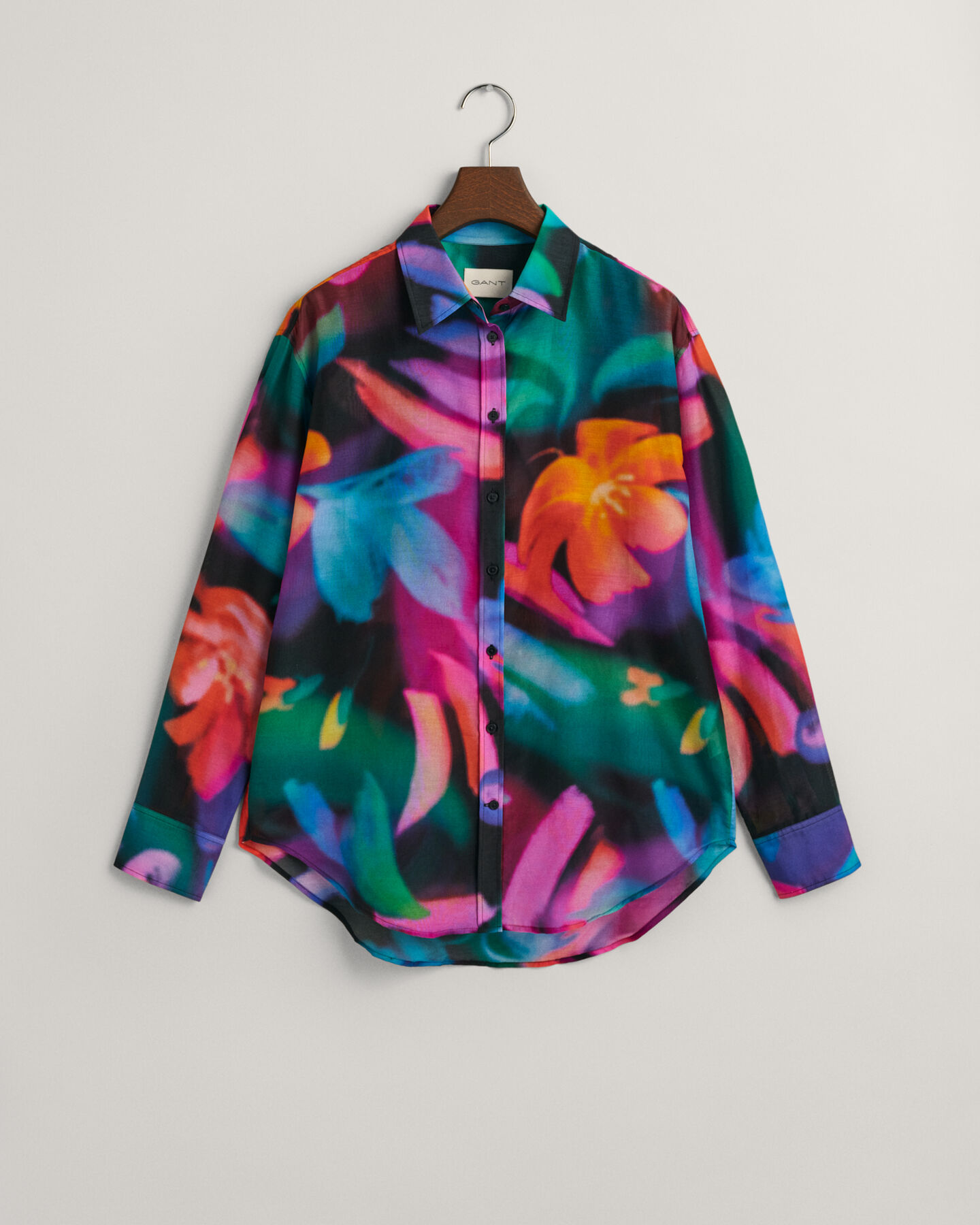 Camisa Relaxed Fit de seda y algod&oacute;n con estampado de flores