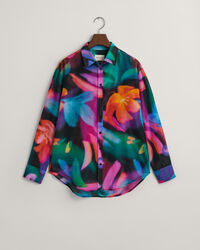 Camisa Relaxed Fit de seda y algod&oacute;n con estampado de flores