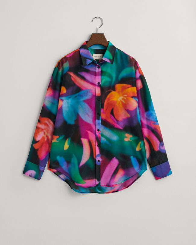 Camisa Relaxed Fit de seda y algod&oacute;n con estampado de flores